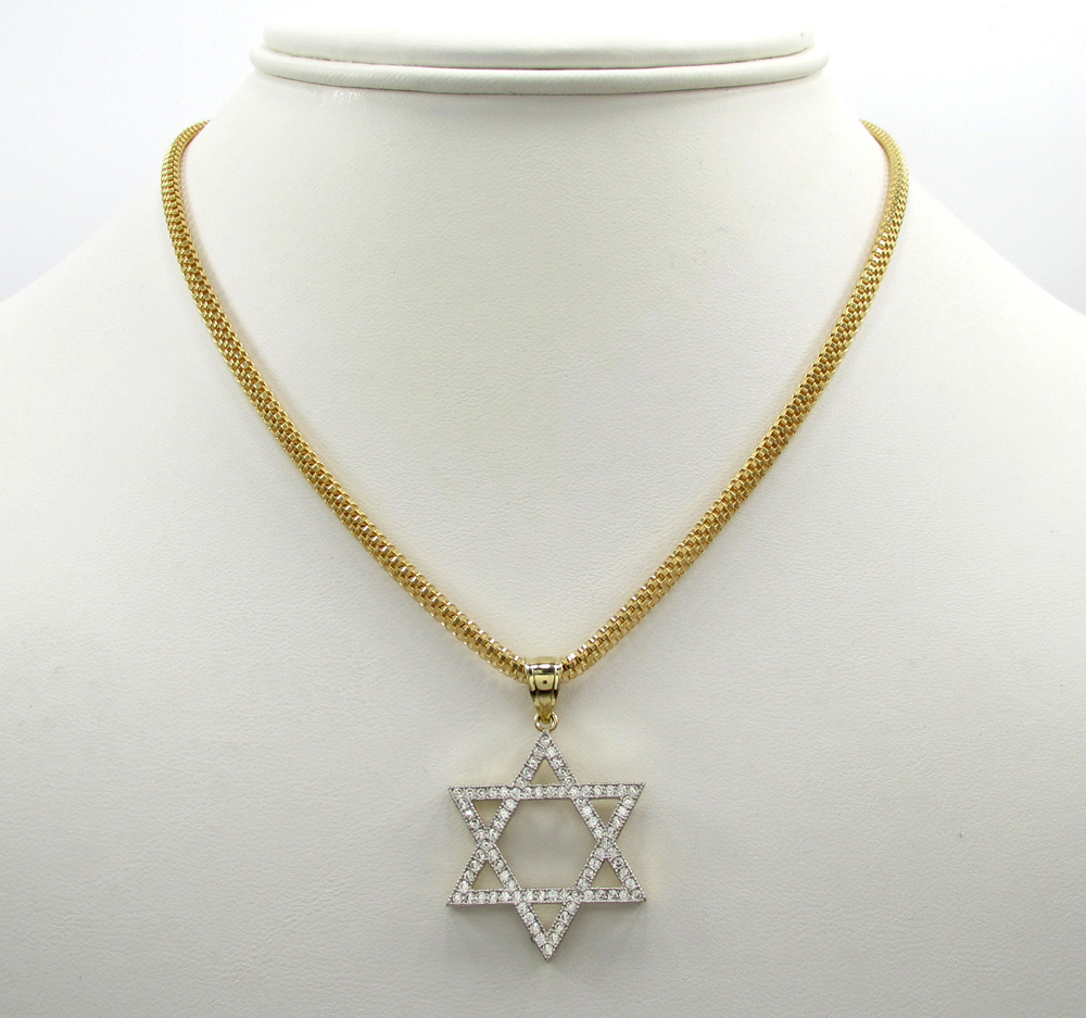 10k yellow gold large iced out cz star of david pendant 0.75ct