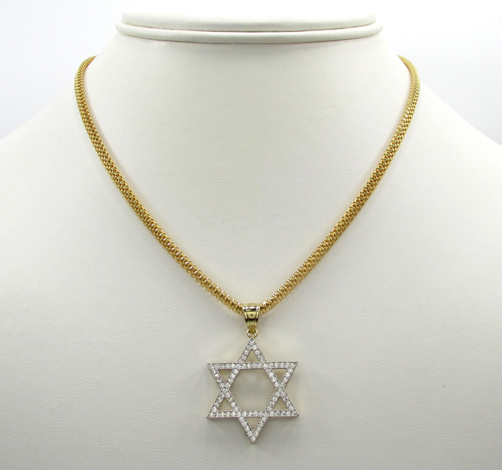 10k yellow gold large iced out cz star of david pendant 0.75ct - Image 6
