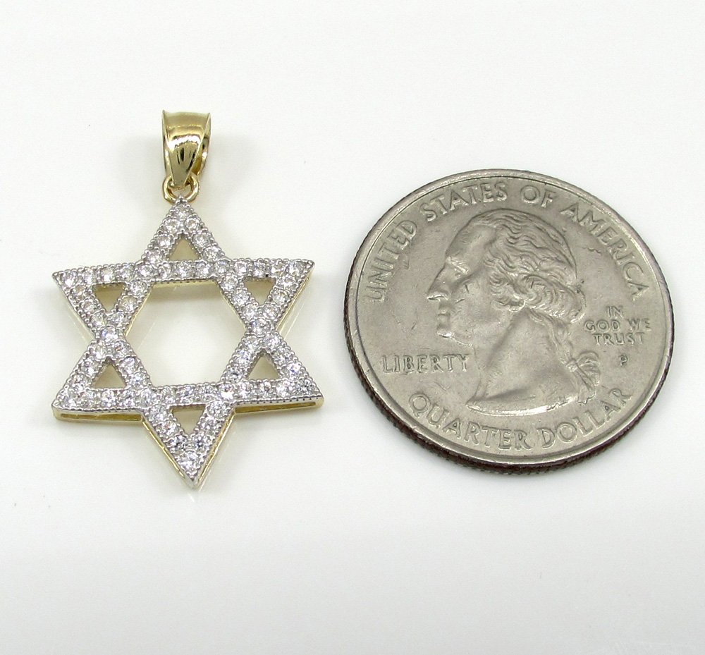 10k yellow gold medium iced out cz star of david pendant 0.50ct