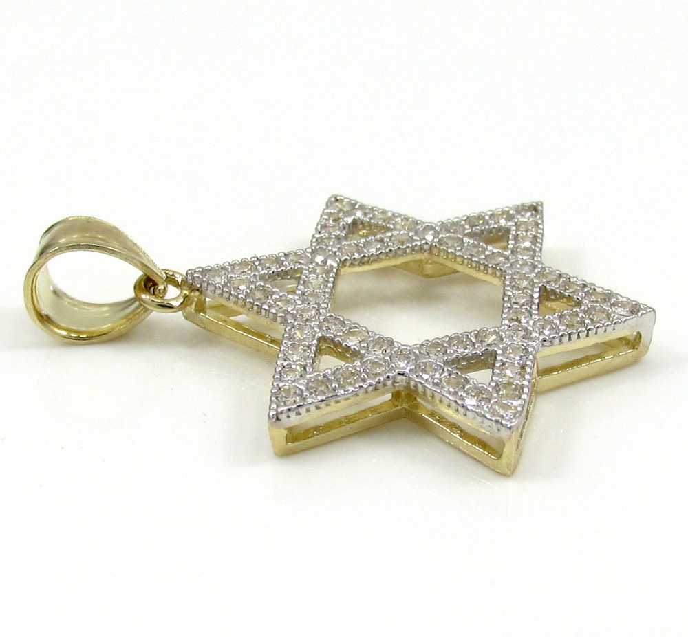 10k yellow gold medium iced out cz star of david pendant 0.50ct