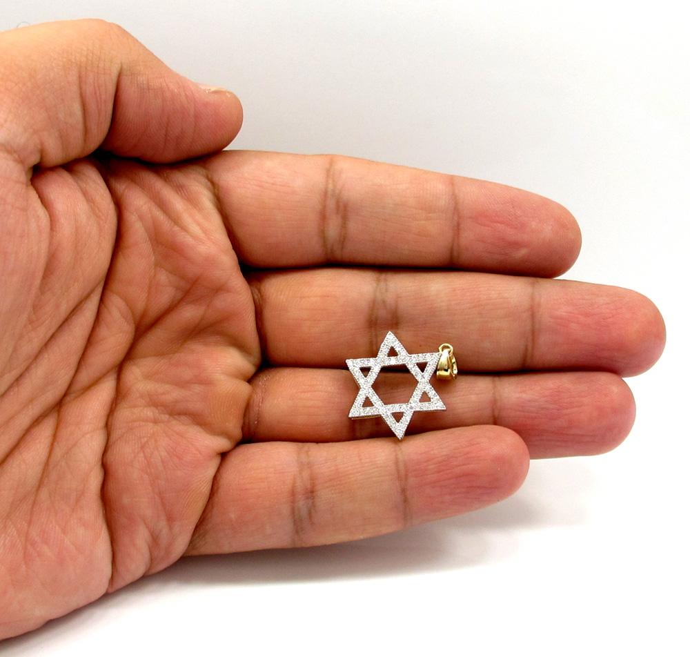 10k yellow gold medium iced out cz star of david pendant 0.50ct