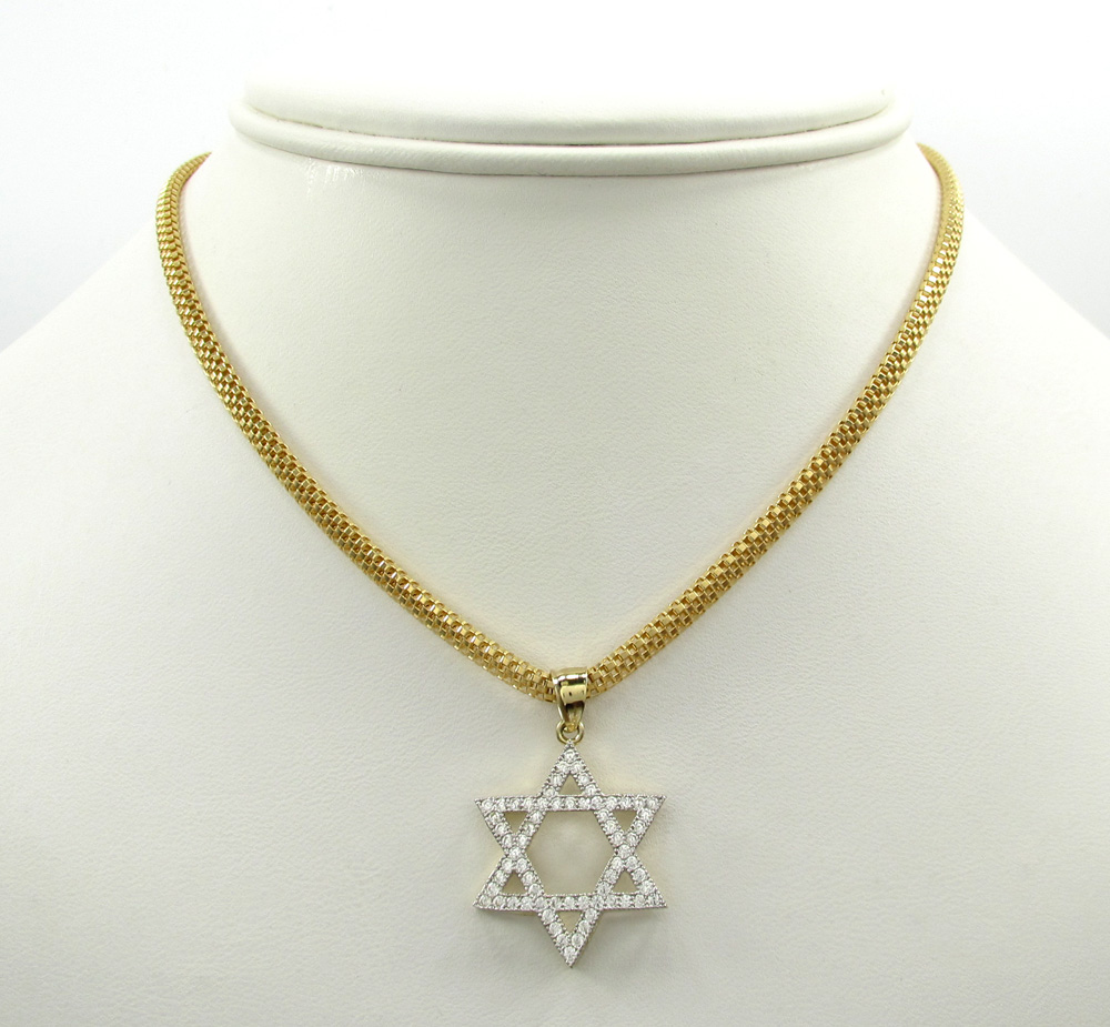 10k yellow gold medium iced out cz star of david pendant 0.50ct
