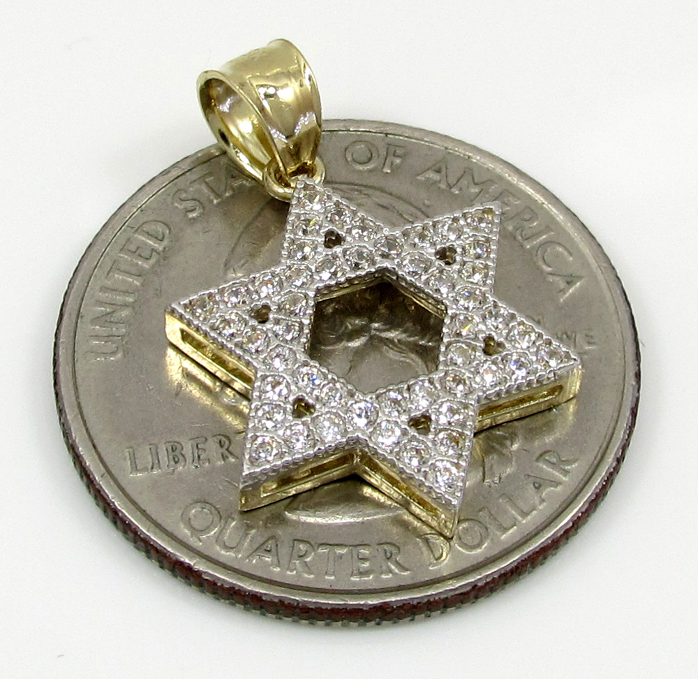 10k yellow gold small iced out cz star of david pendant 0.25ct - Image 2