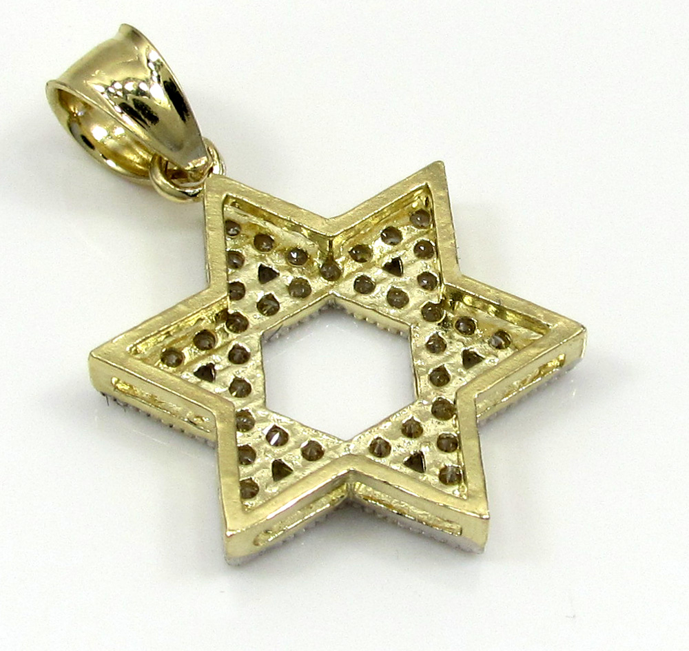 10k yellow gold small iced out cz star of david pendant 0.25ct - Image 4