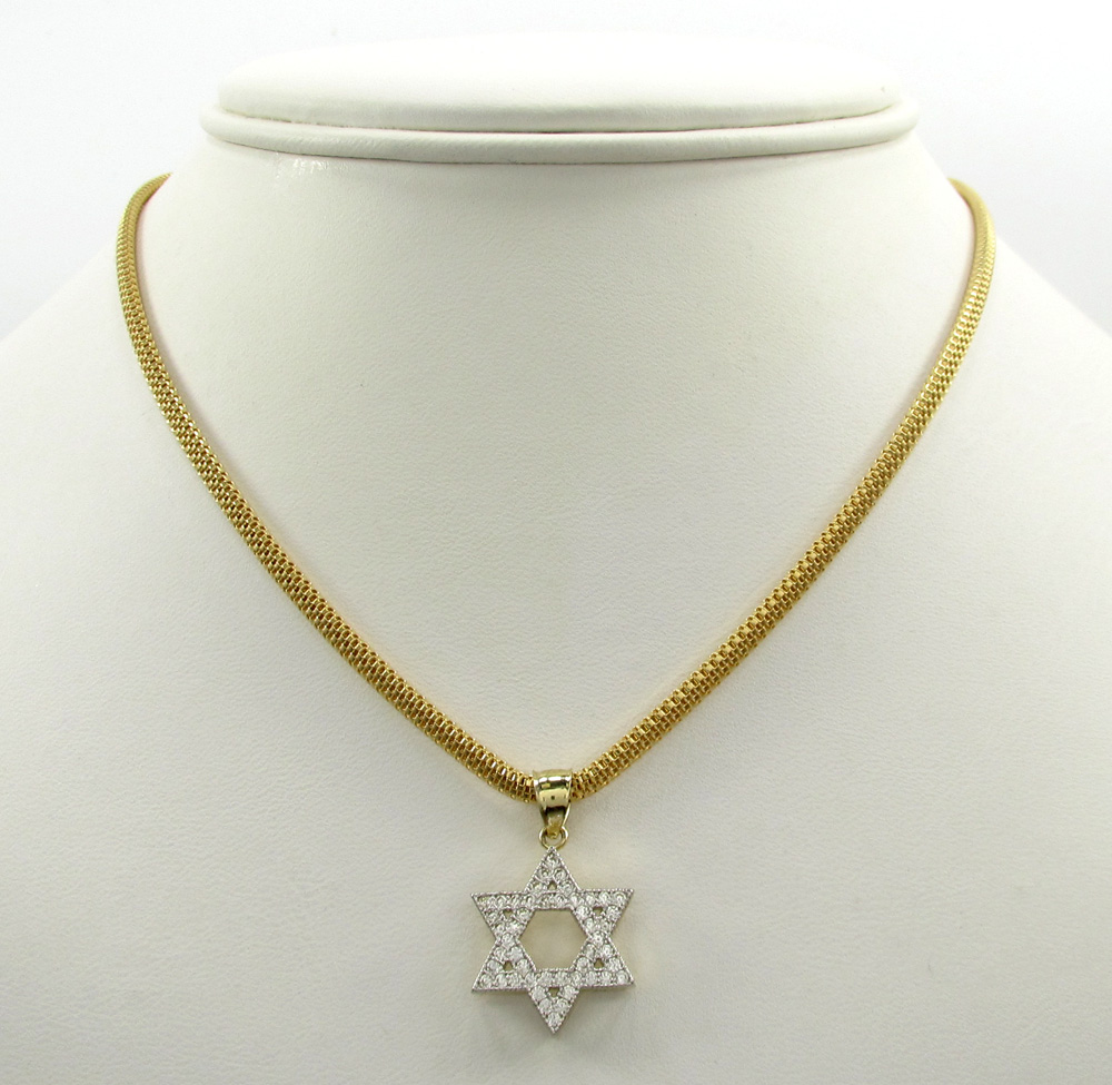 10k yellow gold small iced out cz star of david pendant 0.25ct