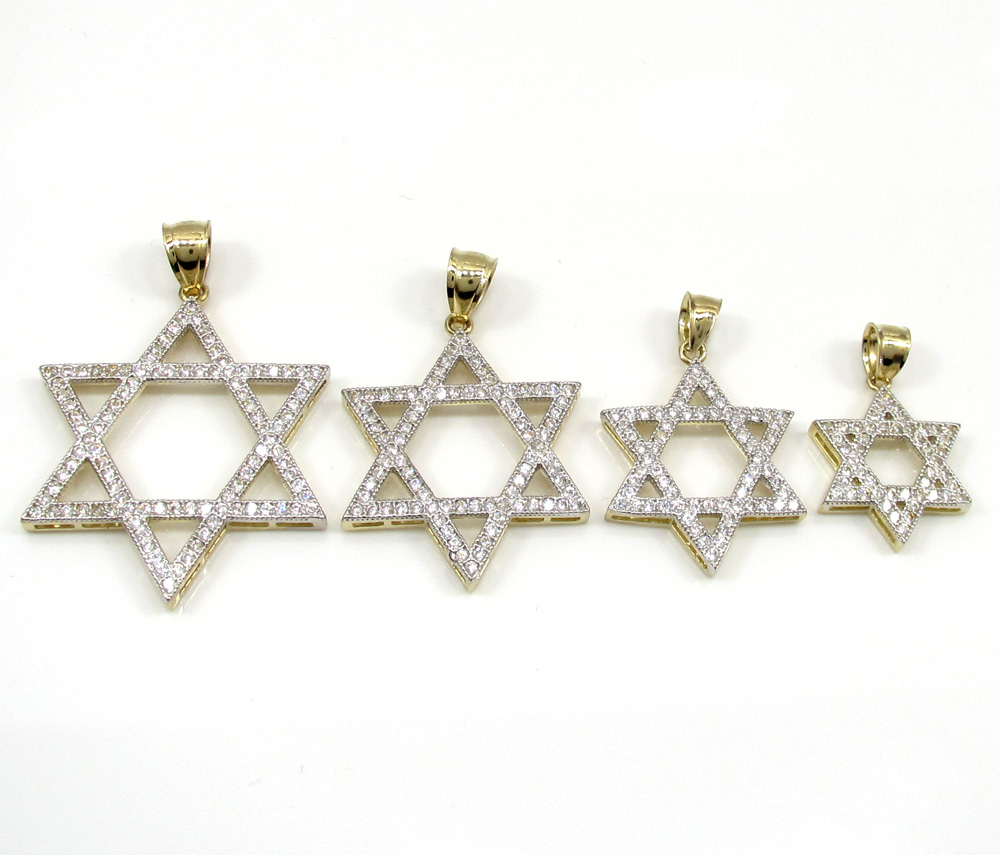10k yellow gold small iced out cz star of david pendant 0.25ct - Image 7