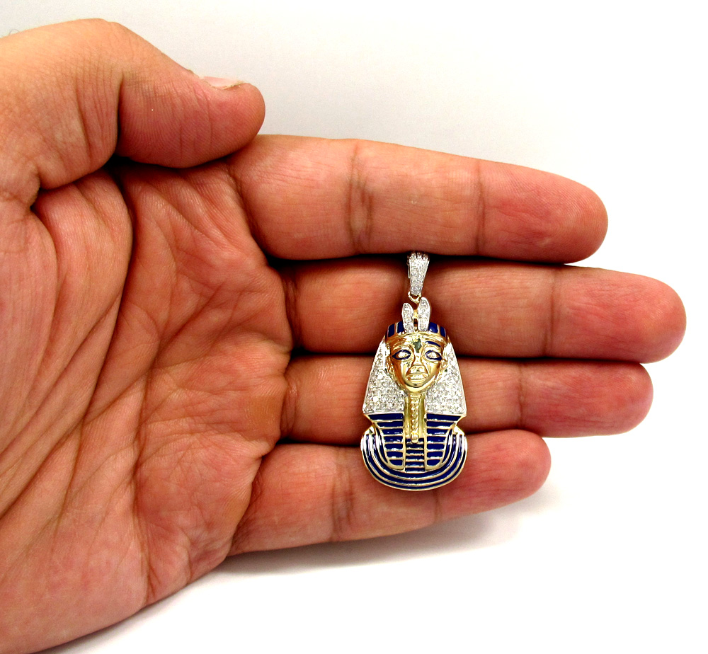 10k yellow gold pharaoh sphinx pyramid pendant .63ct