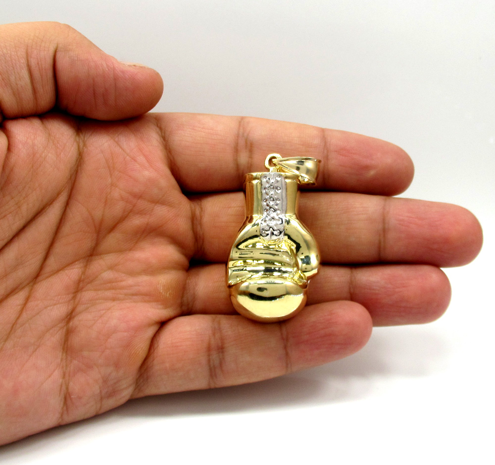 10k yellow gold two tone medium boxing glove pendant 