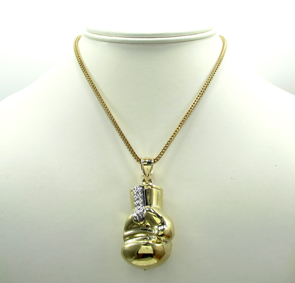 10k yellow gold two tone medium boxing glove pendant 