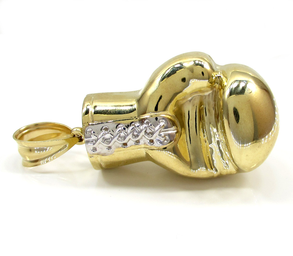 10k yellow gold two tone large boxing glove pendant 