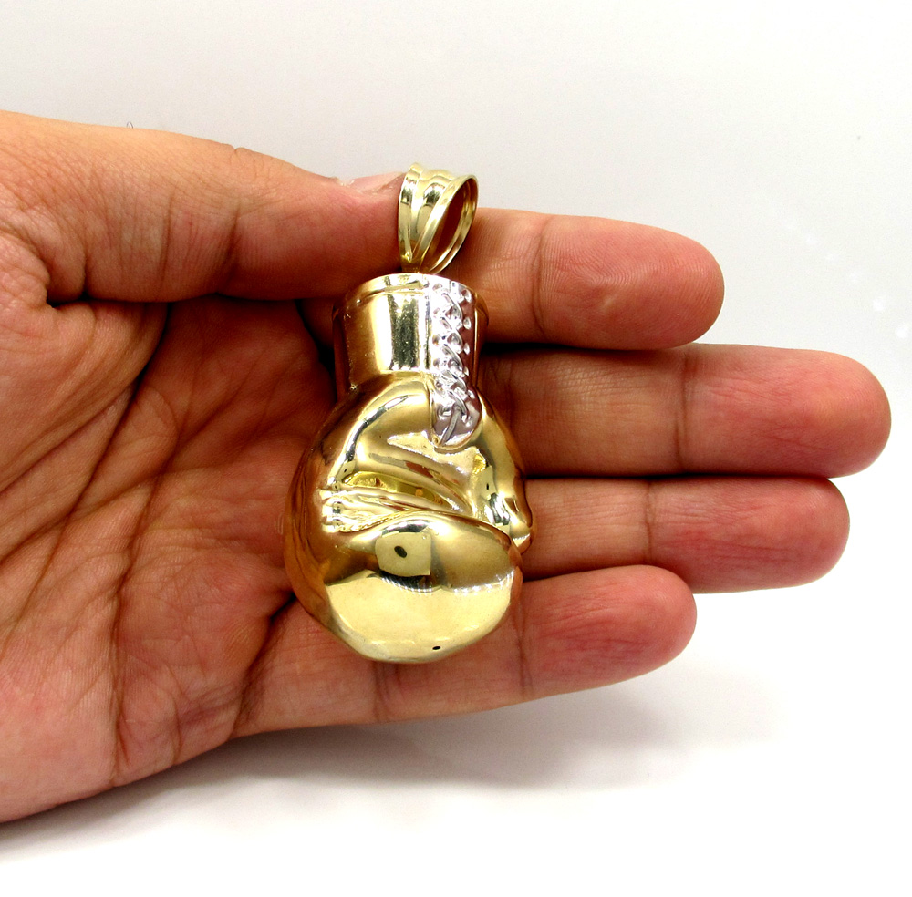 10k yellow gold two tone large boxing glove pendant  - Image 5