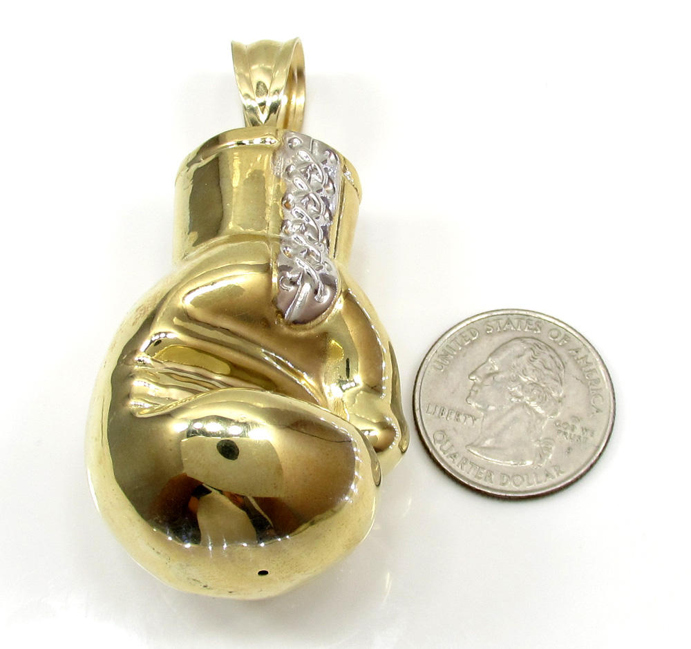 10k yellow gold two tone large boxing glove pendant 