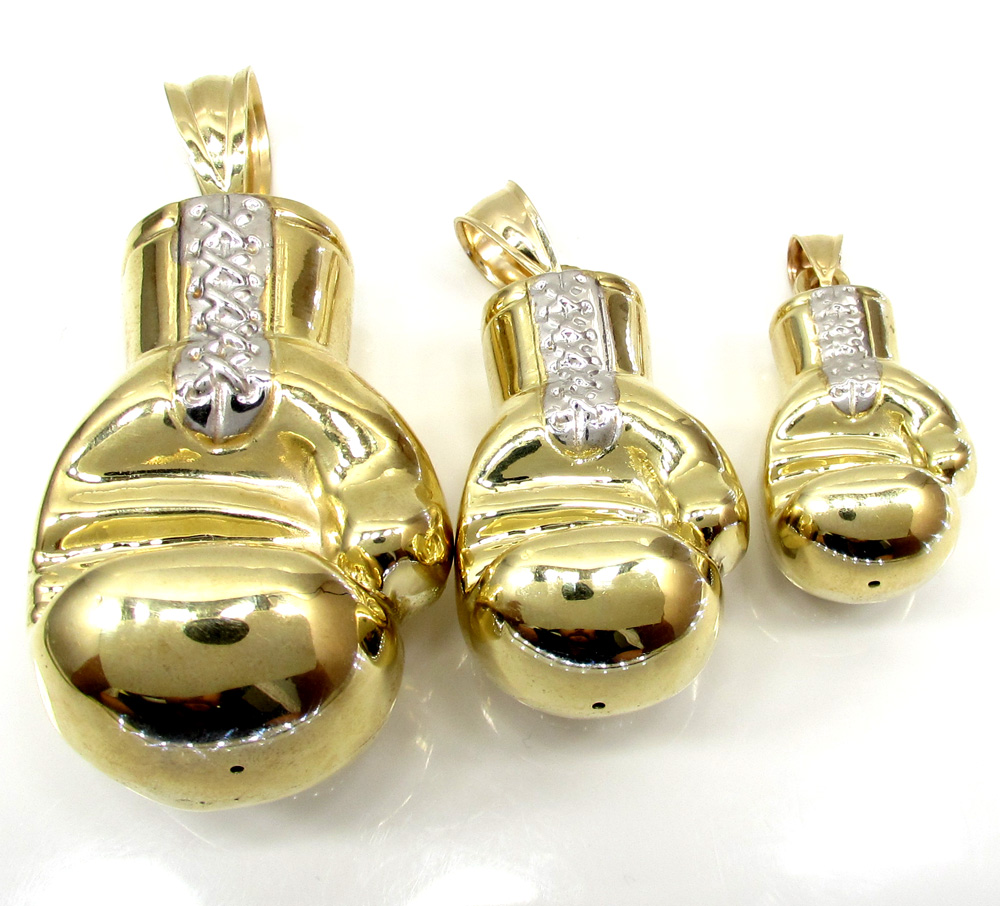 10k yellow gold two tone large boxing glove pendant 