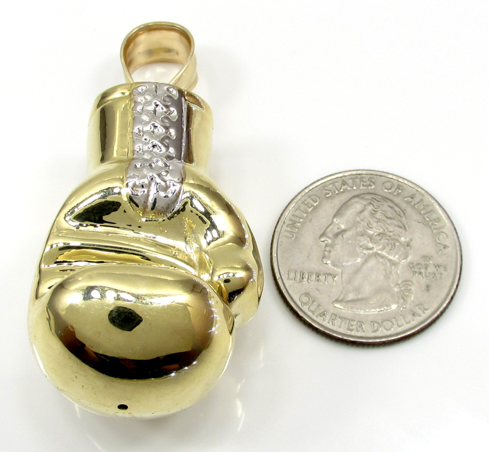 10k yellow gold two tone small boxing glove pendant - Image 4