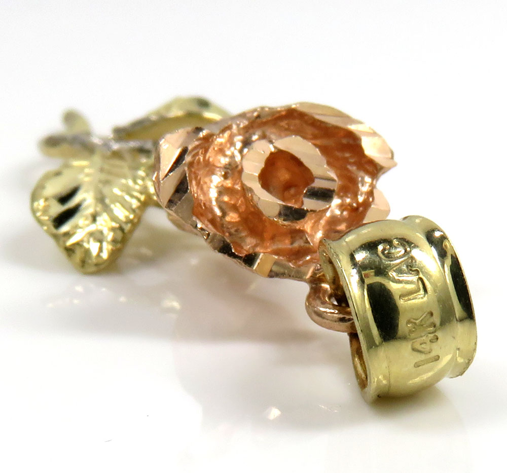 14k yellow gold medium three tone rose flower pendant  - Image 3