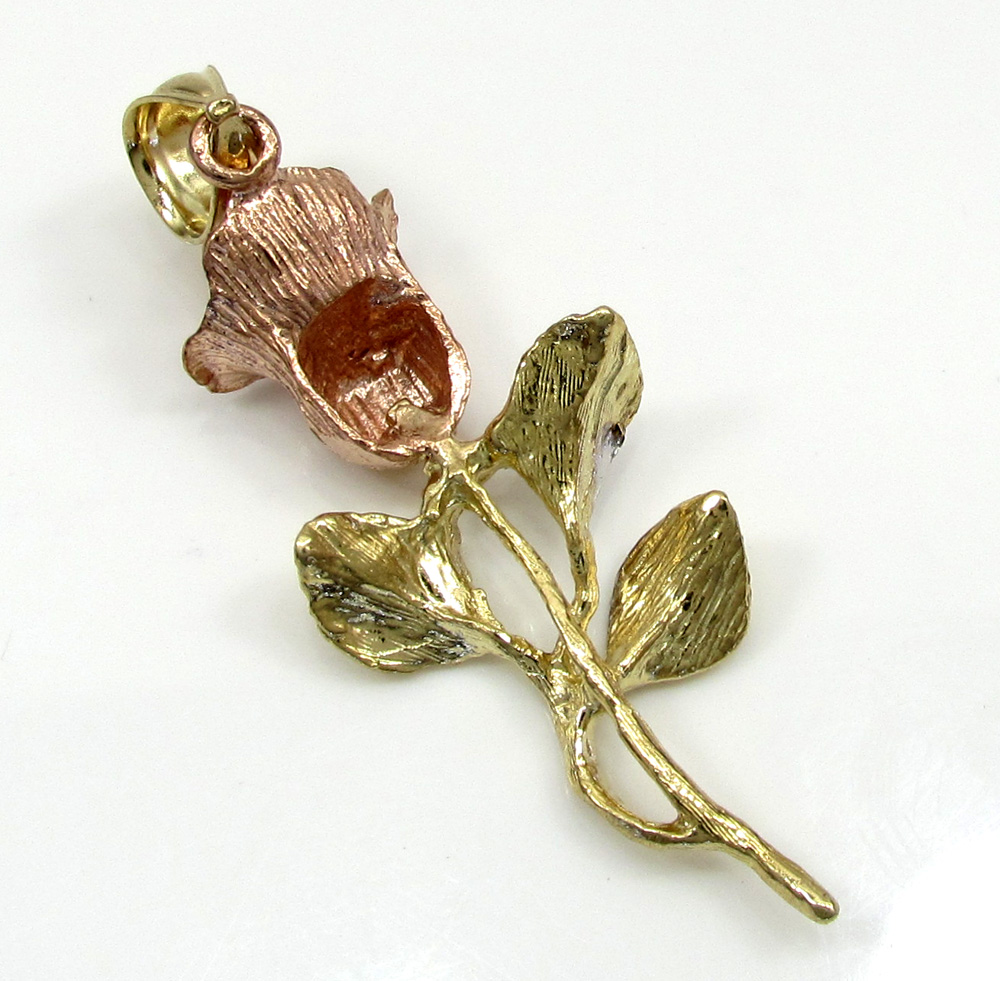 14k yellow gold medium three tone rose flower pendant  - Image 4