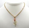 14k yellow gold medium three tone rose flower pendant