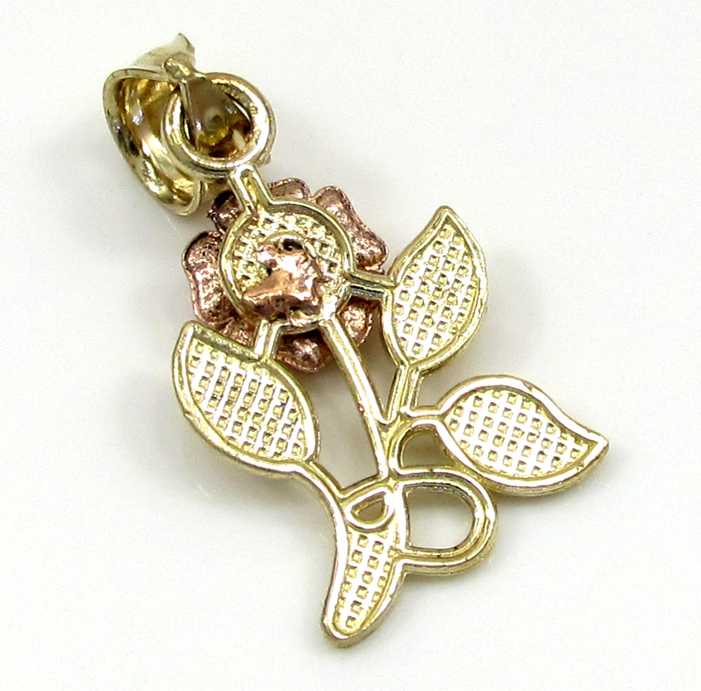 10k yellow gold two tone rose petal flower pendant - Image 2