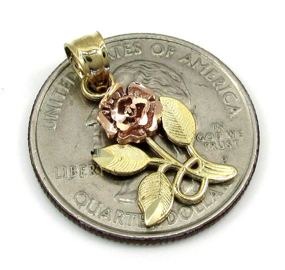 10k yellow gold two tone rose petal flower pendant 