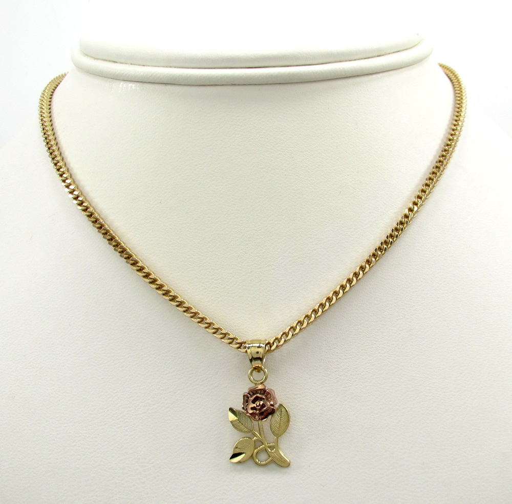 10k yellow gold two tone rose petal flower pendant 