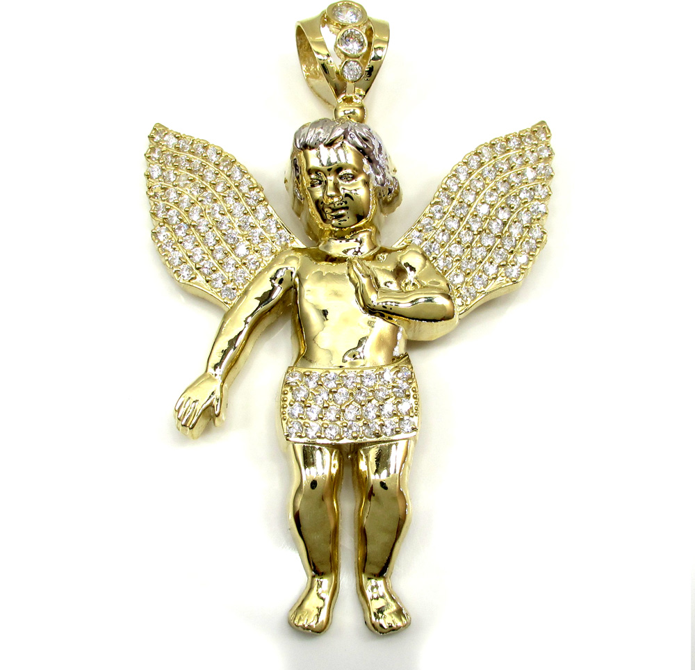 10k yellow gold large angel baby cherub cz pendant 0.90ct - Image 2