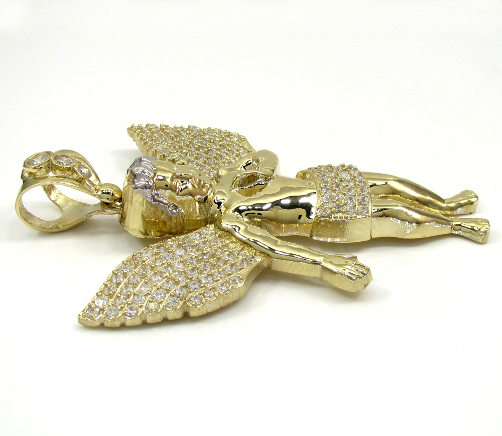 10k yellow gold large angel baby cherub cz pendant 0.90ct - Image 3