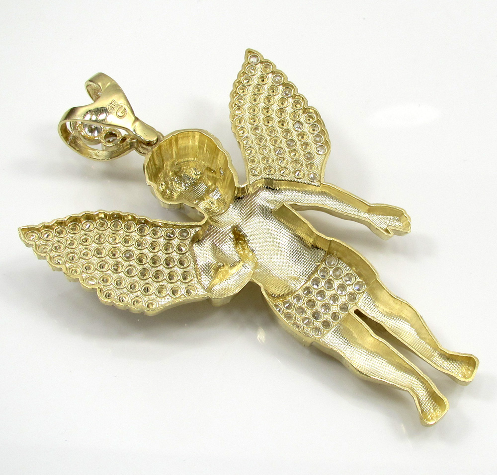 10k yellow gold large angel baby cherub cz pendant 0.90ct