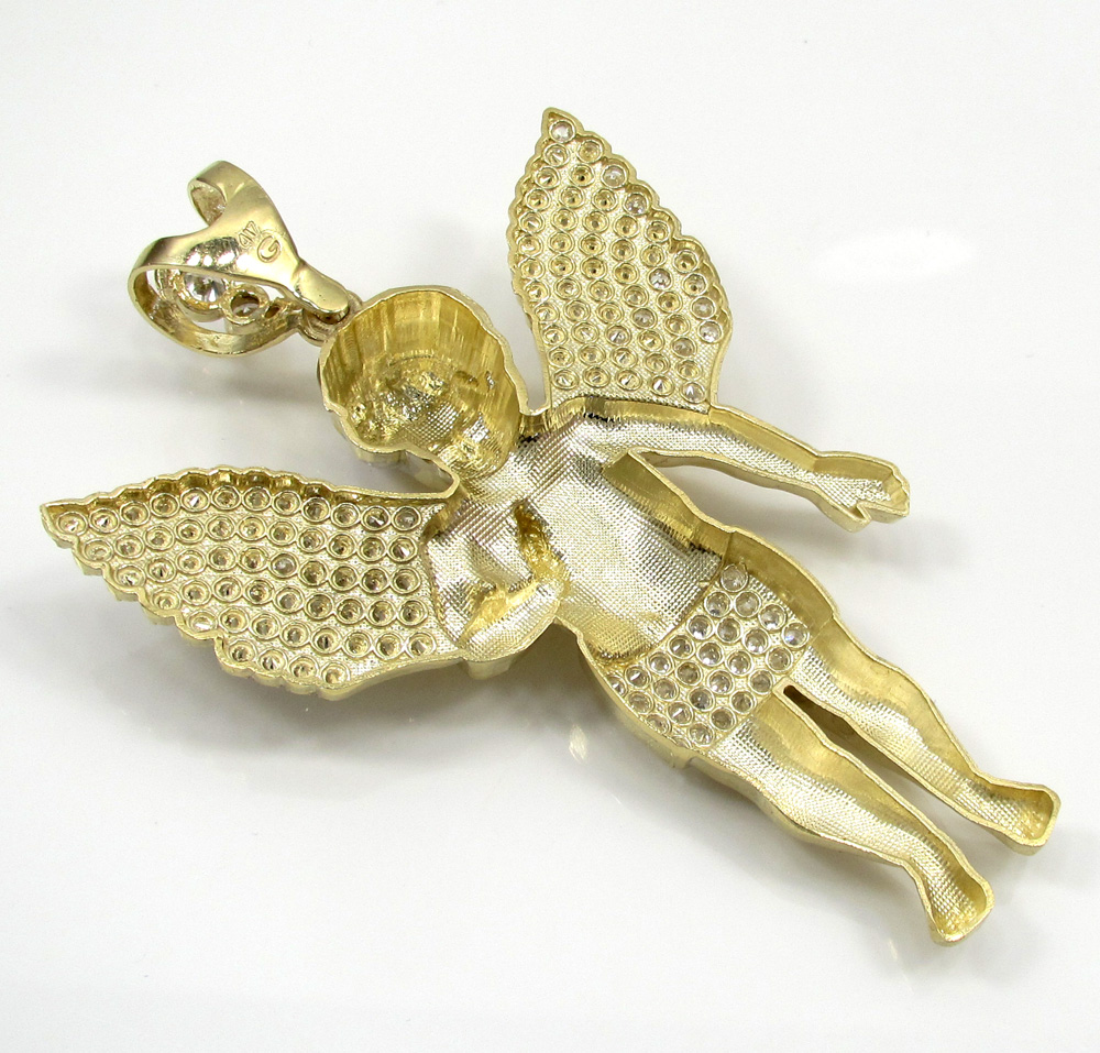 10k yellow gold large angel baby cherub cz pendant 0.90ct