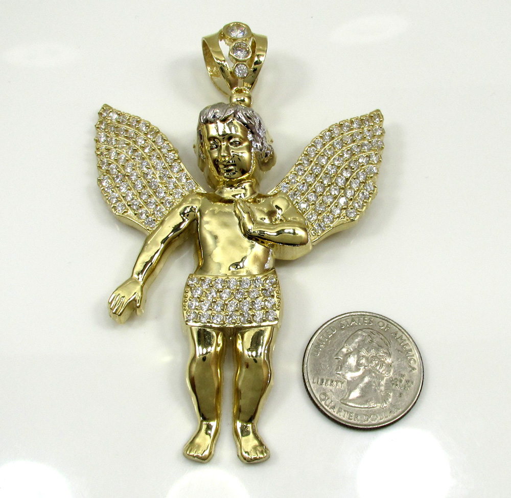 10k yellow gold large angel baby cherub cz pendant 0.90ct - Image 6