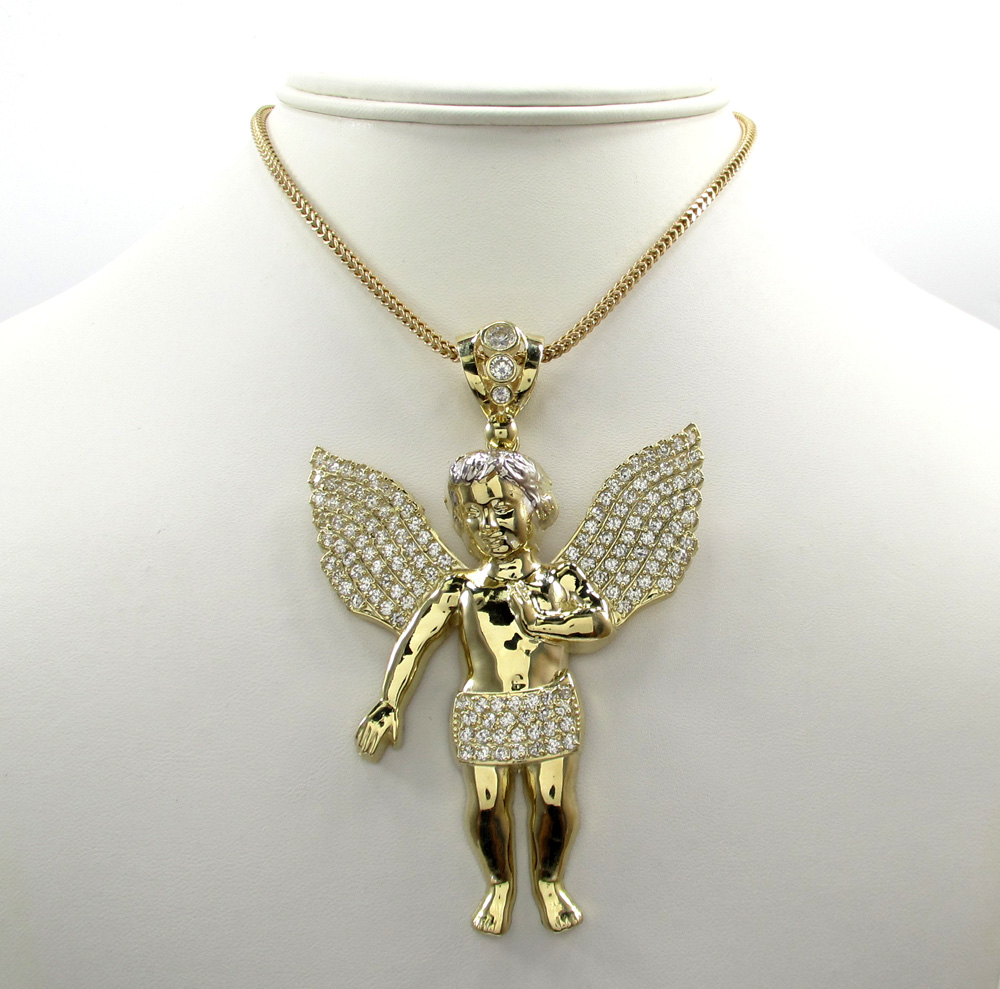 10k yellow gold large angel baby cherub cz pendant 0.90ct - Image 7