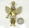 10k yellow gold large angel baby cherub cz pendant 0.90ct