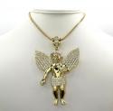 10k yellow gold large angel baby cherub cz pendant 0.90ct