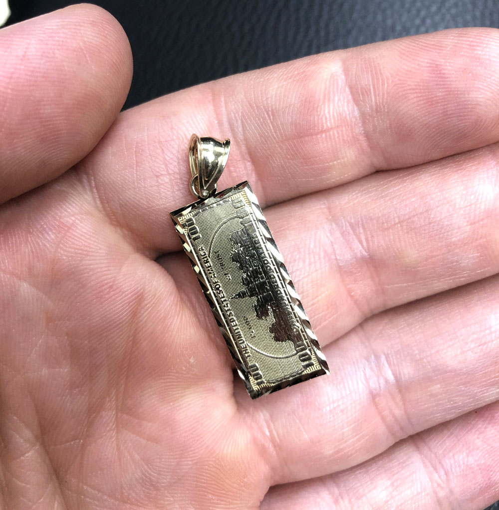 10k yellow gold $100 dollar bill money pendant