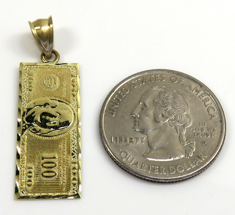 10k yellow gold $100 dollar bill money pendant - Image 3
