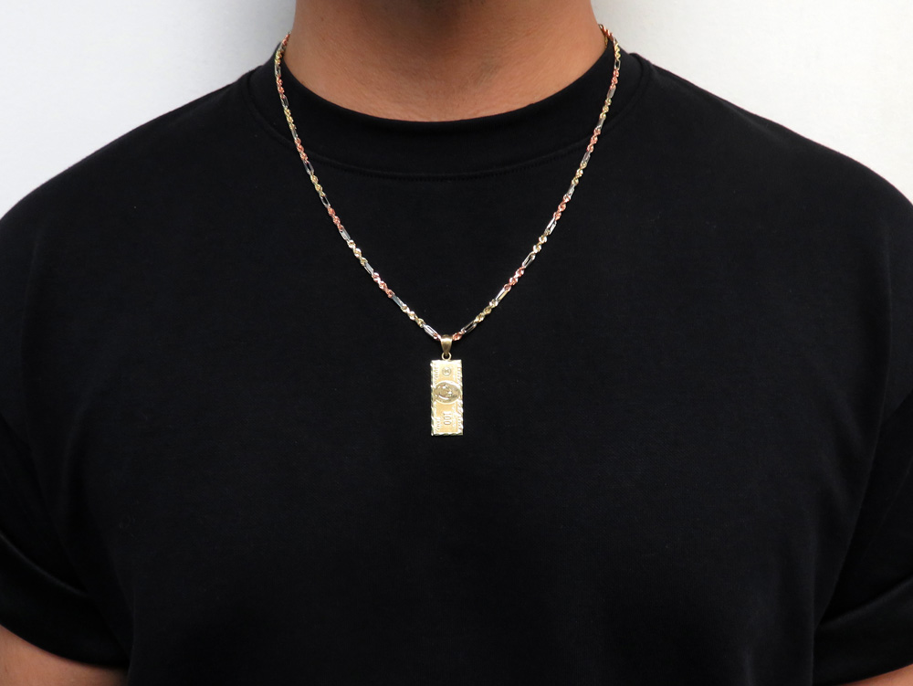 10k yellow gold $100 dollar bill money pendant