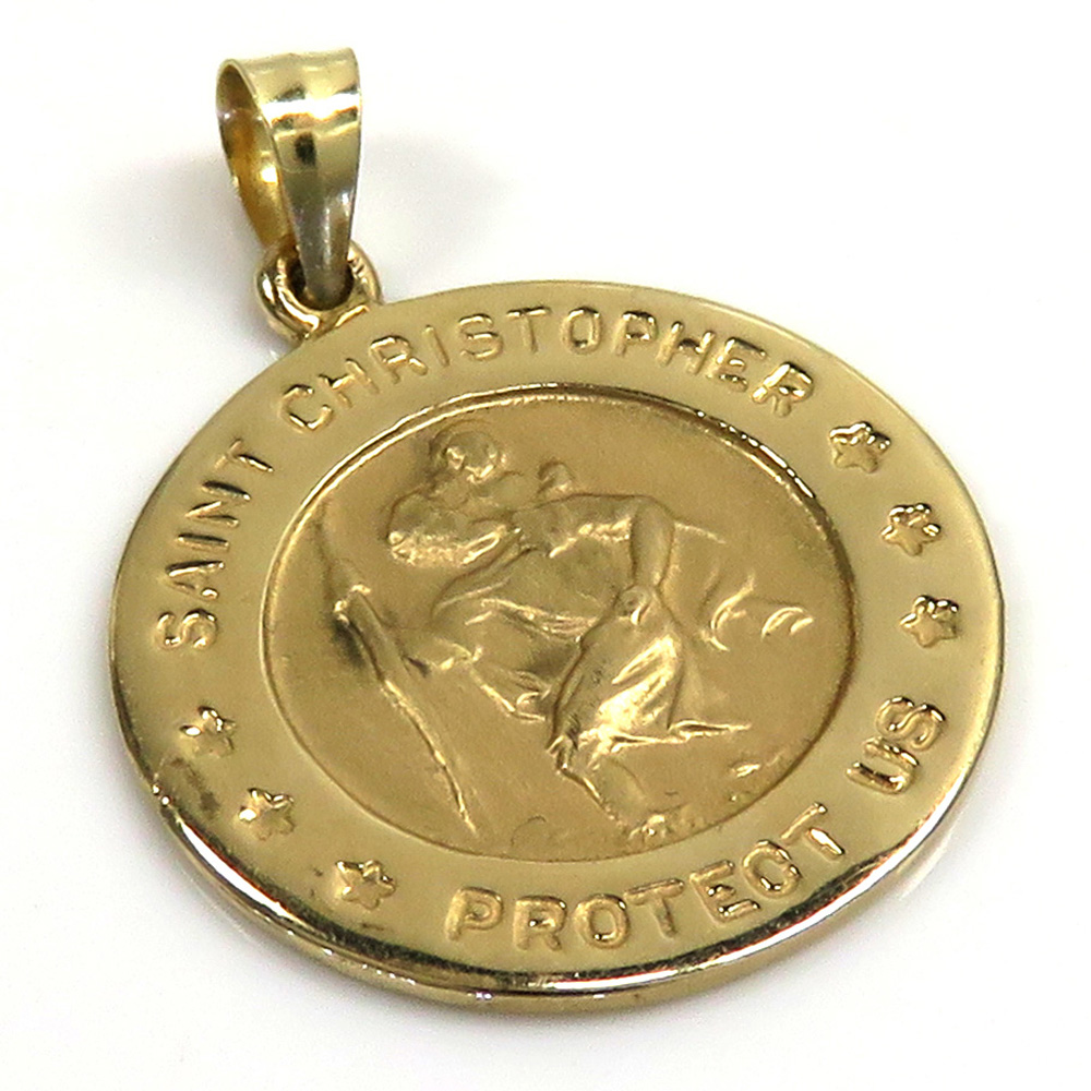 14k yellow gold mini saint christopher protect us coin pendant  - Image 4