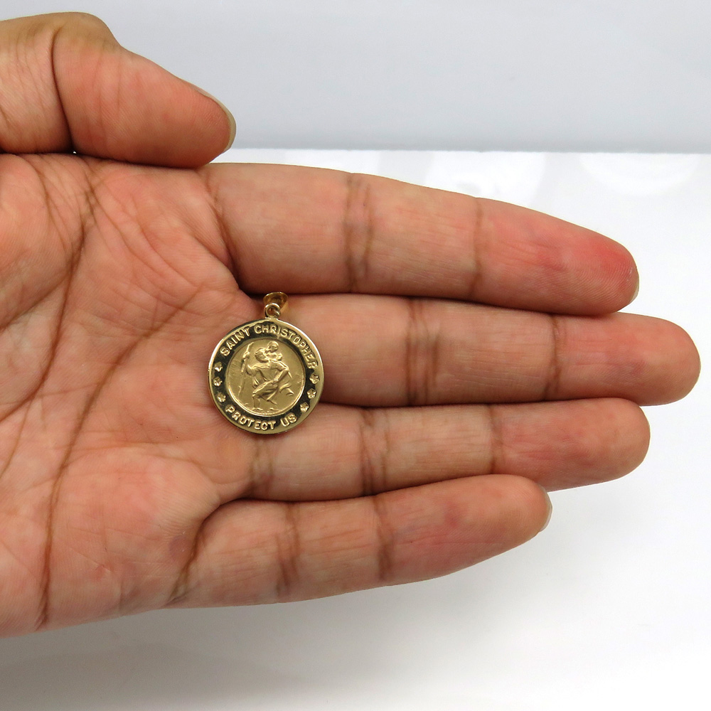 14k yellow gold mini saint christopher protect us coin pendant 