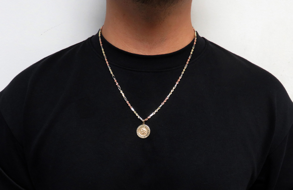 14k yellow gold mini saint christopher protect us coin pendant  - Image 7