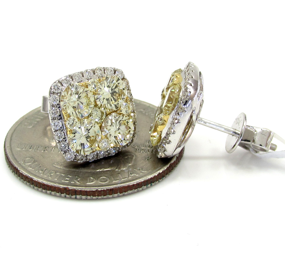 18k white gold natural canary diamond earrings 3.40ct - Image 3
