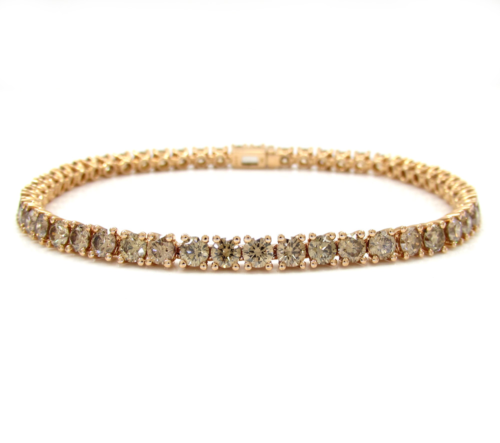 18k rose gold champagne diamonds tennis bracelet 7 inch 6.83ct