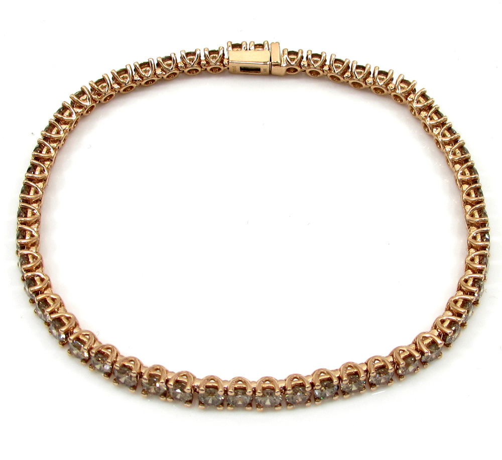 18k rose gold champagne diamonds tennis bracelet 7 inch 6.83ct - Image 3