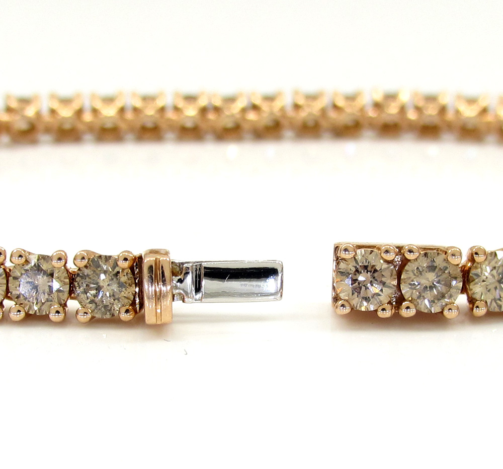 18k rose gold champagne diamonds tennis bracelet 7 inch 6.83ct - Image 4