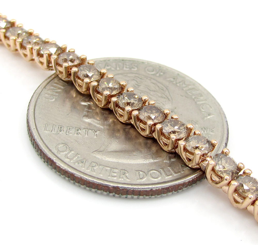 18k rose gold champagne diamonds tennis bracelet 7 inch 6.83ct - Image 7
