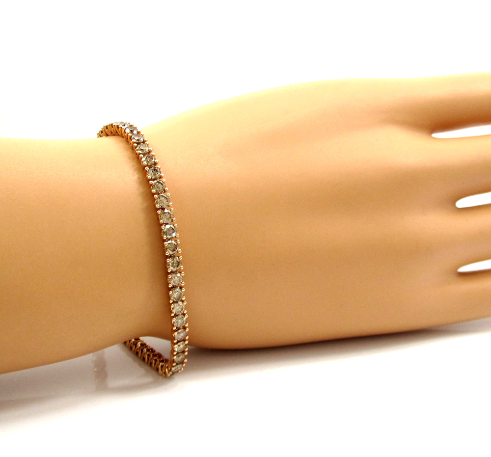 18k rose gold champagne diamonds tennis bracelet 7 inch 6.83ct