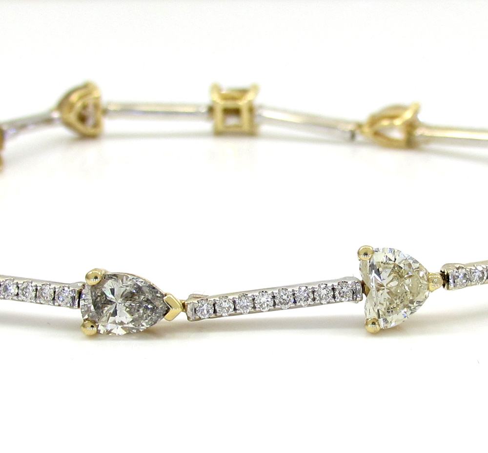 18k white and yellow gold ladies multi diamond tennis bracelet 7.50 inch 5.68ct