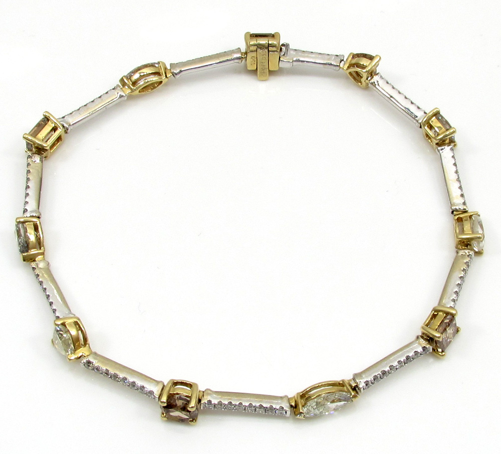 18k white and yellow gold ladies multi diamond tennis bracelet 7.50 inch 5.68ct