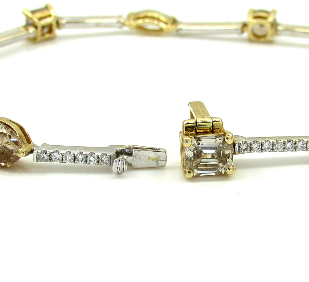 18k white and yellow gold ladies multi diamond tennis bracelet 7.50 inch 5.68ct