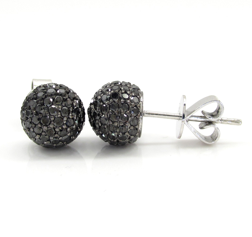 18k white gold black diamond sphere earrings 1.30ct