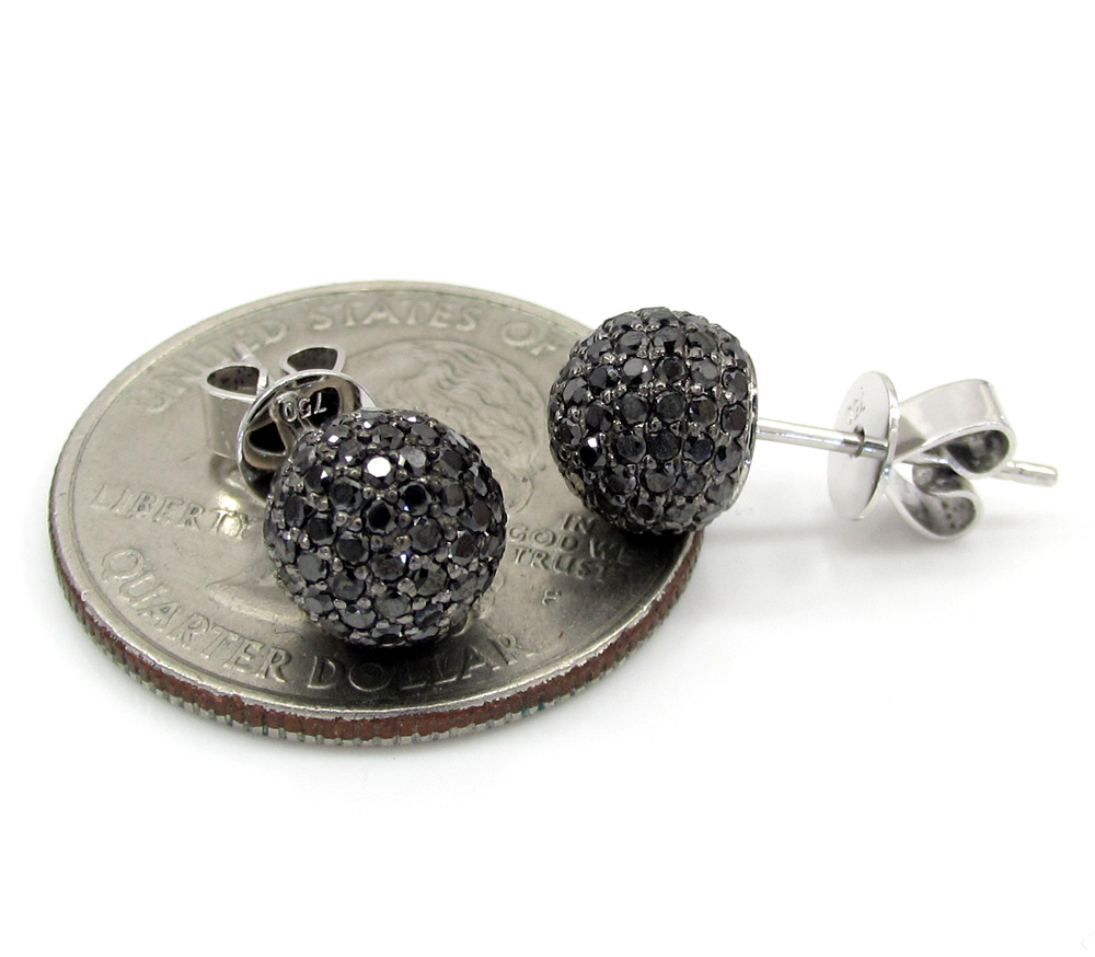 18k white gold black diamond sphere earrings 1.30ct