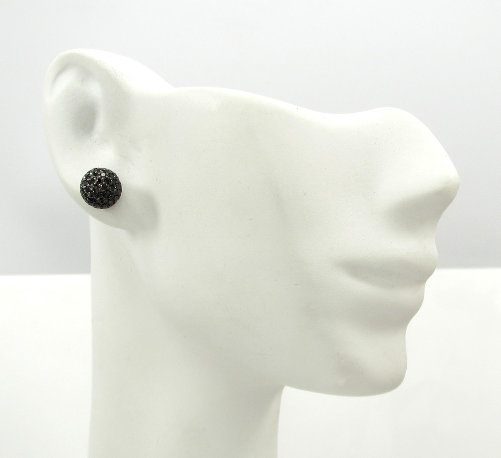 18k white gold black diamond sphere earrings 1.30ct